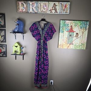 Indigima Made In Italy Silk Embroidered Sequin Kaftan One Size